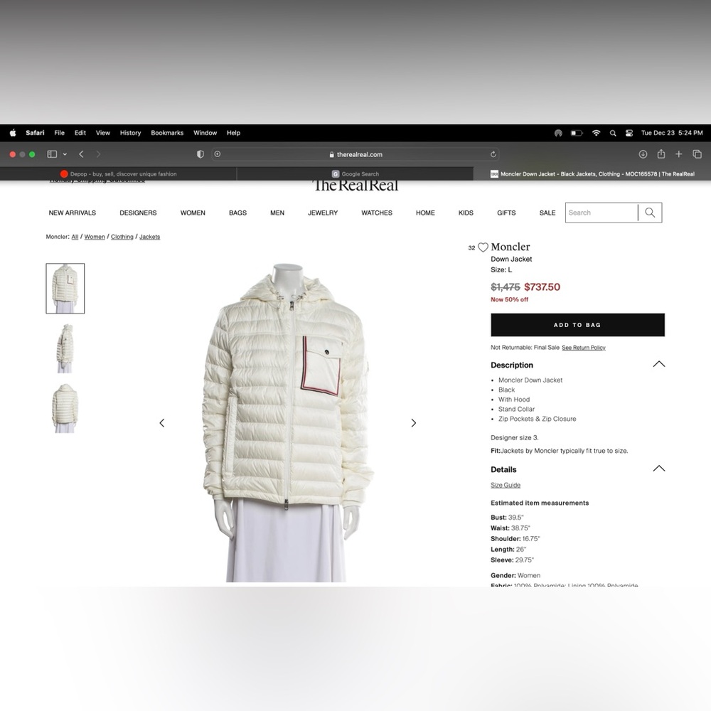 Moncler Ivory Hooded Jacket